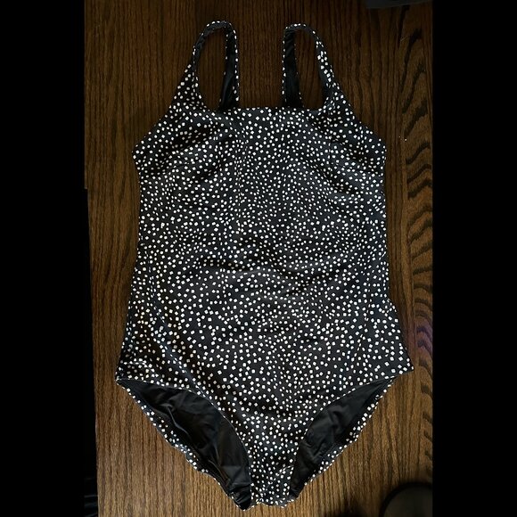 & Other Stories - Black & White Dots Low Back One Piece Swimsuit - Size 10 - Picture 2 of 5
